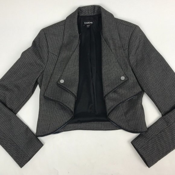 bebe Jackets & Blazers - Bebe Size 2 Gray Zipper Layered Cropped Bomber Jacket Vest Two Toned Cardigan